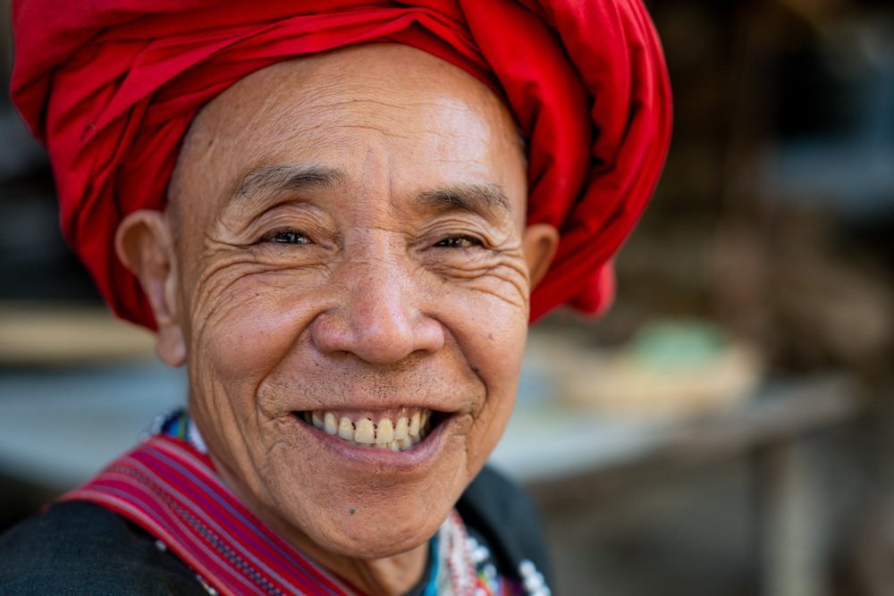 Old Lahu man portrait with a big smile