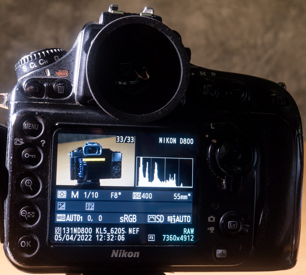 EXIF data showing on a camera monitor