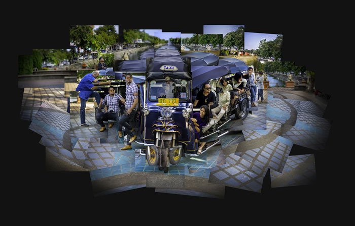 photomontage of people in a tuktuk in Chiang Mai, Thailand