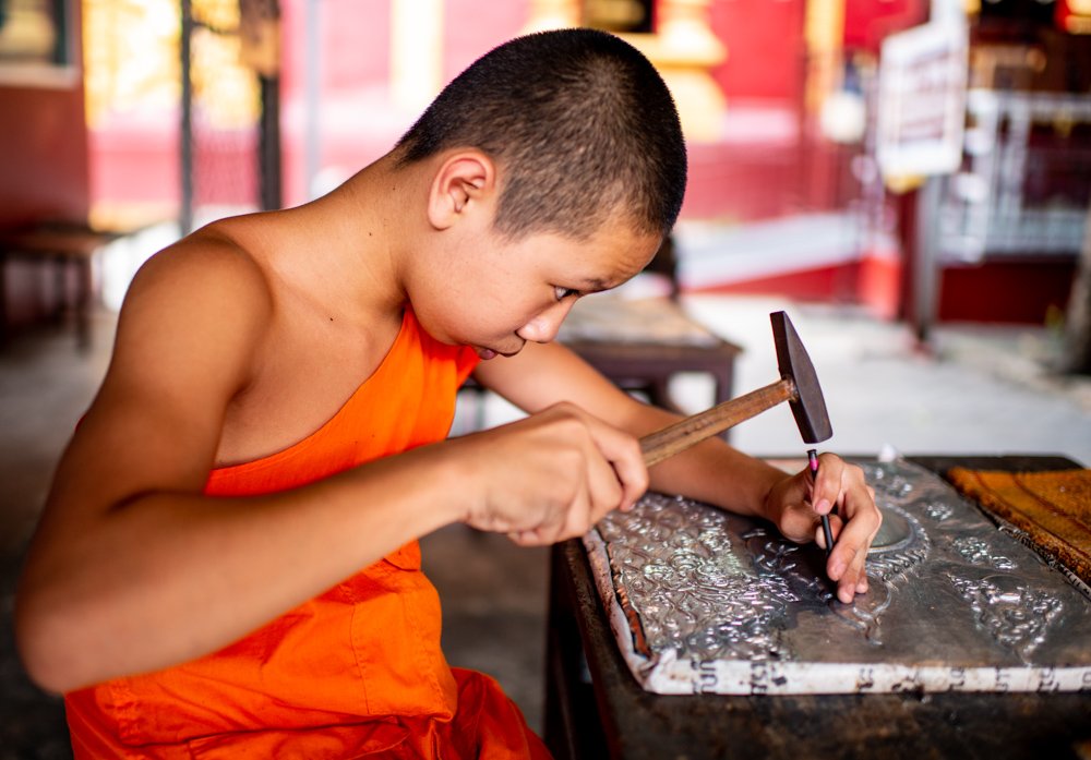 Artistic Monk during a Chiang Mai Photo Workshop at Wat Sisuphan