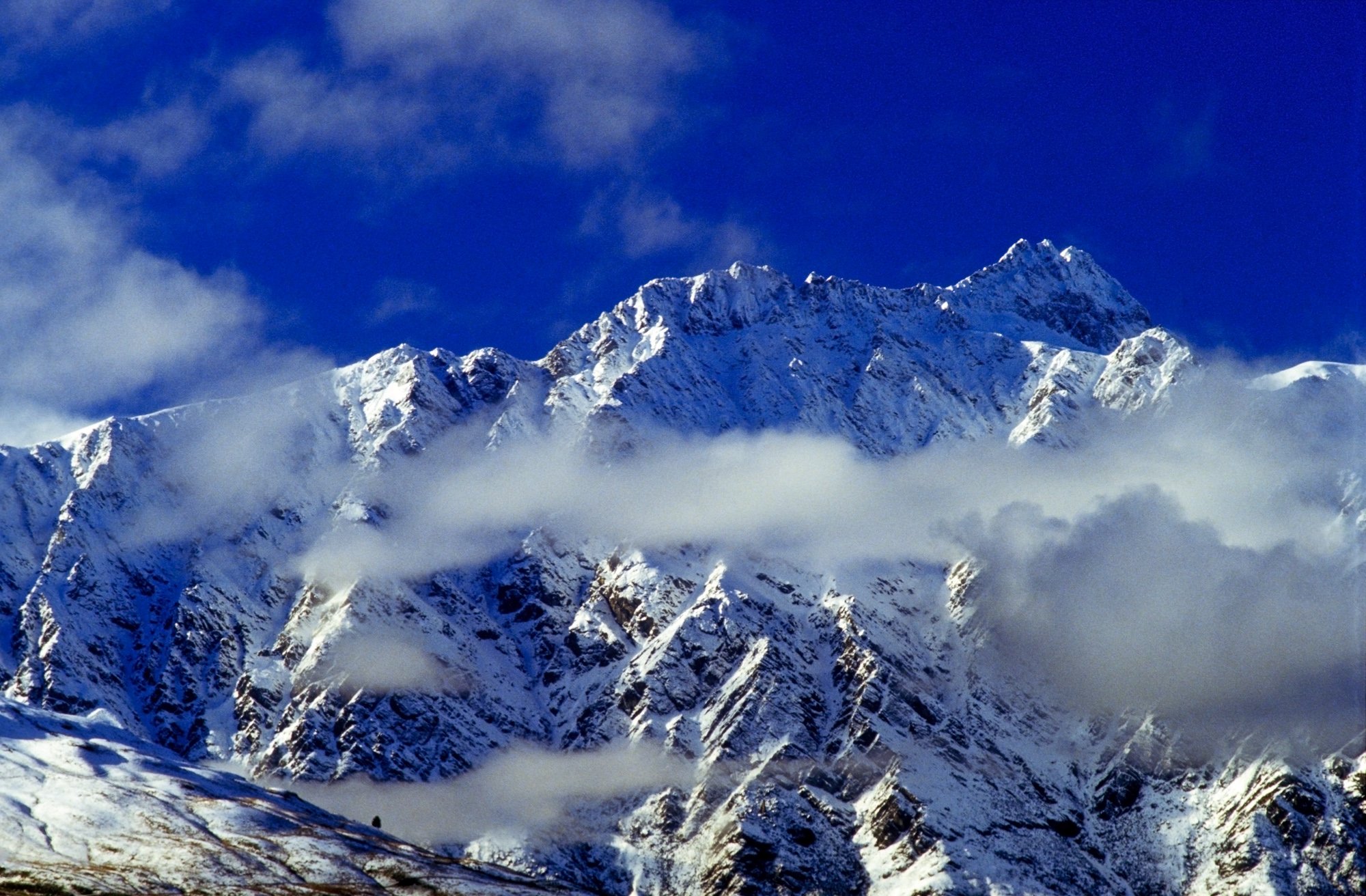 South Island, New Zealand snowy peaks of the Remarkables range of mountains in the Souther Alpes for New Zealand Photographer